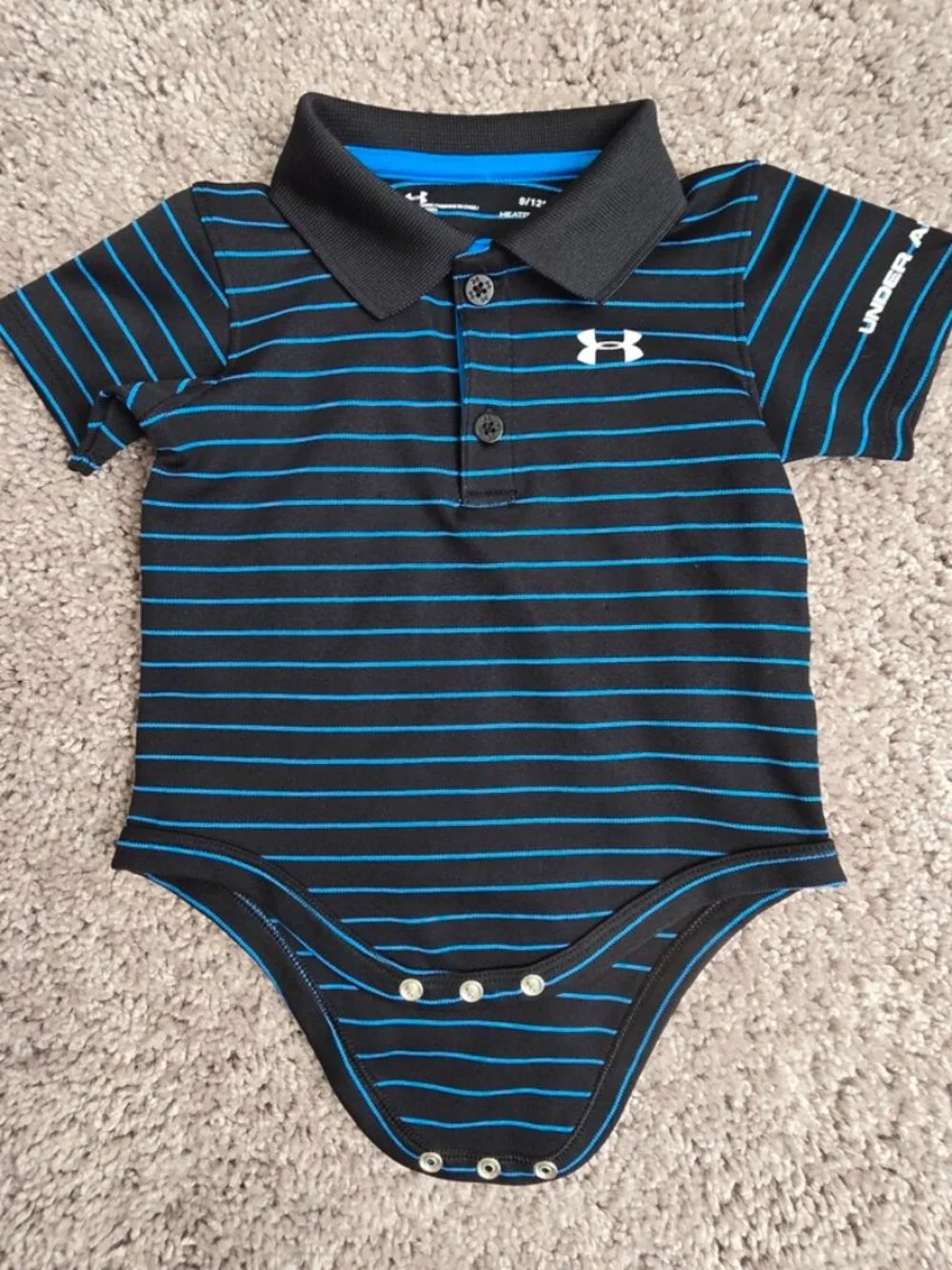 Under Armour Baby Boys Polo Bodysuit Striped HeatGear 9-12 Months Black Blue